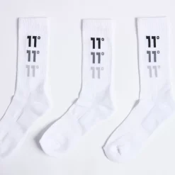 11 Degrees 3 Pack Triple Logo Socks – White/White/White