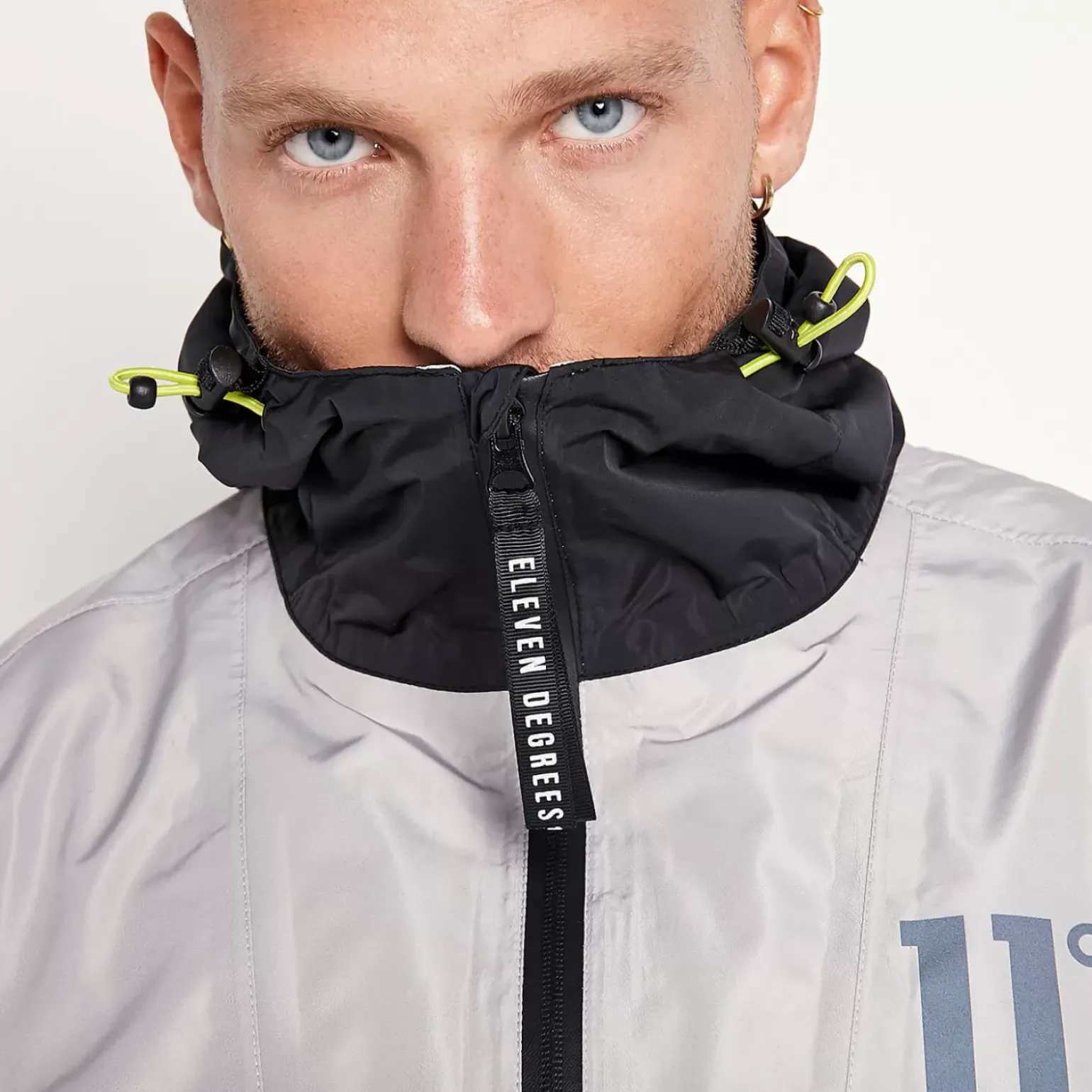 11 Degrees Colour Block Hurricane Jacket – Silver / Black / Limeade