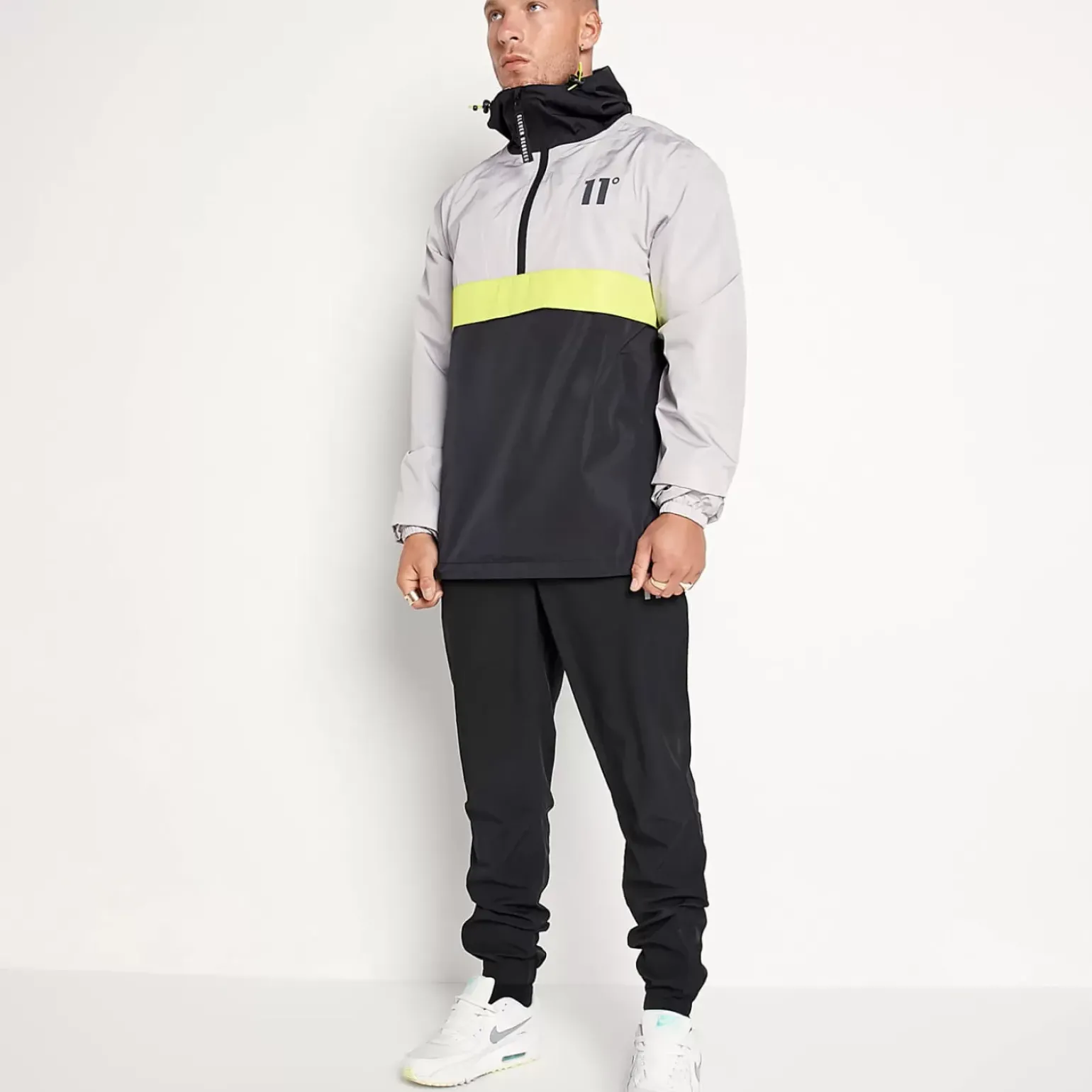 11 Degrees Colour Block Hurricane Jacket – Silver / Black / Limeade