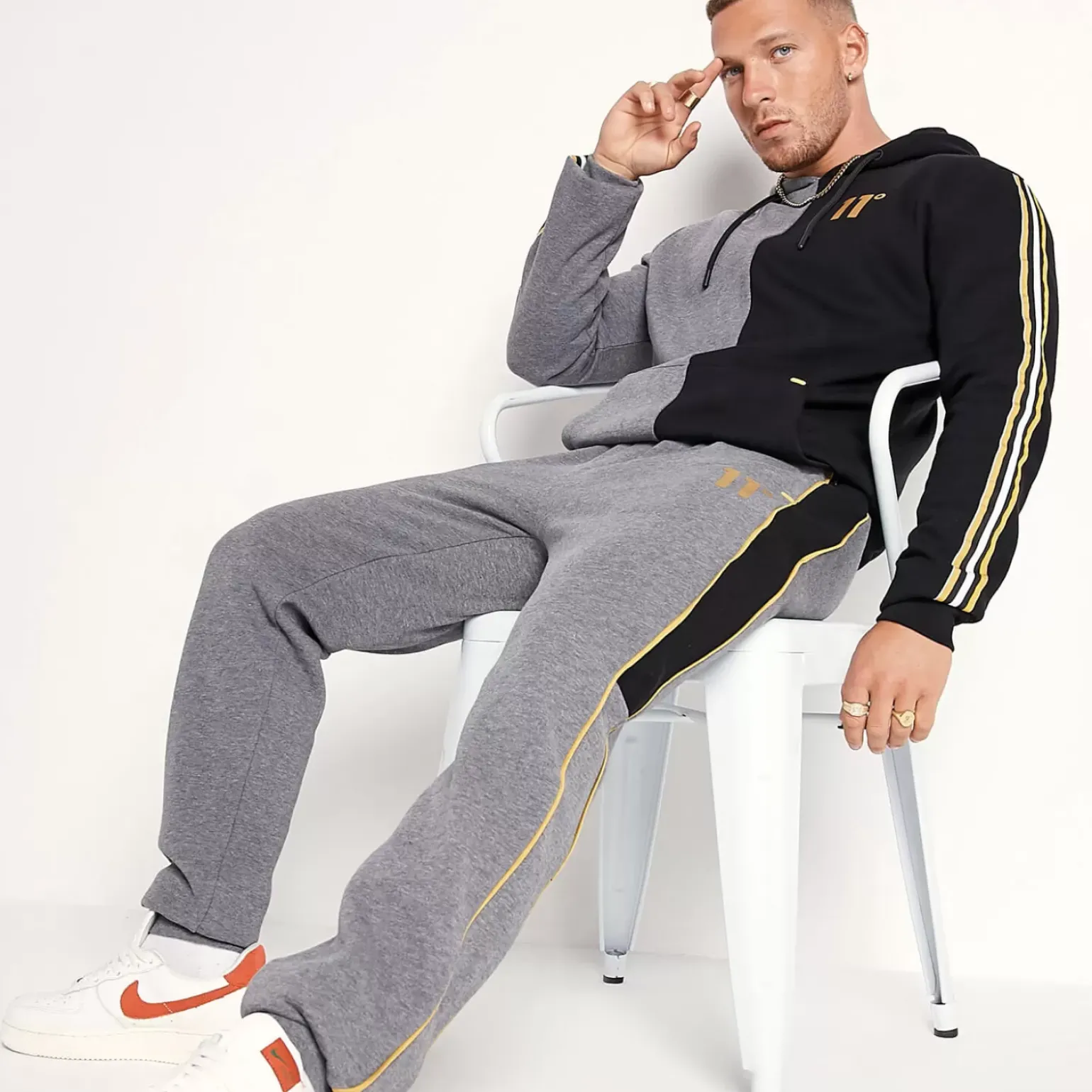 11 Degrees Colour Block Joggers Regular Fit – Charcoal Marl / Black / Gold