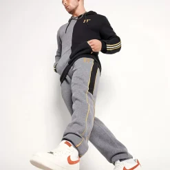11 Degrees Colour Block Joggers Regular Fit – Charcoal Marl / Black / Gold