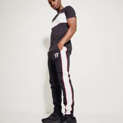 11 Degrees Colour Block Piped Joggers Regular Fit – Black / White / Goji Berry Red
