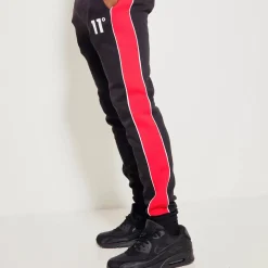 11 Degrees Colour Block Piped Joggers Regular Fit – Black / Goji Berry Red / White