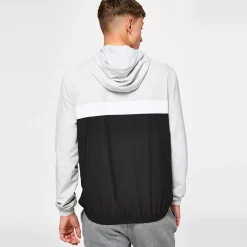 11 Degrees Colour Block Track Top With Hood – Black / Vapour Grey / White