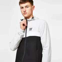 11 Degrees Colour Block Track Top With Hood – Black / Vapour Grey / White
