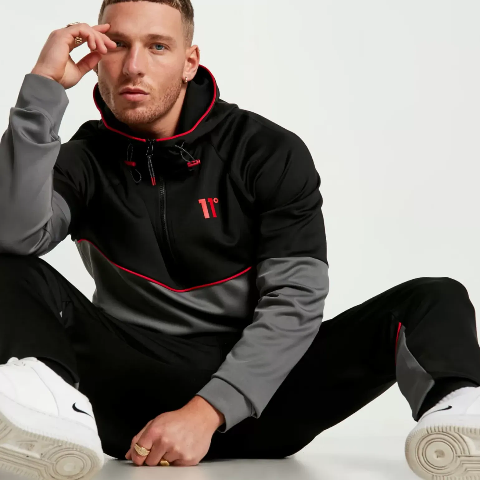 11 Degrees Cut And Sew Piped Track Pants – Black/Charcoal/Ski Patrol Red