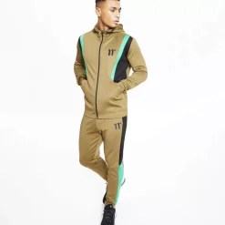 11 Degrees Fahrenheit Colour Block Poly Track Pants – Black / Green / Bright Green