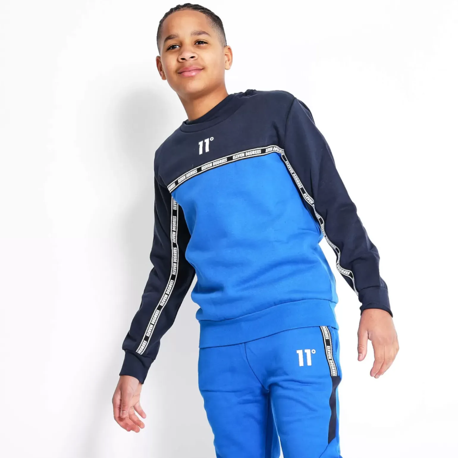 11 Degrees Junior Cut And Sew Taped Sweatshirt – Navy/Skydiver Blue