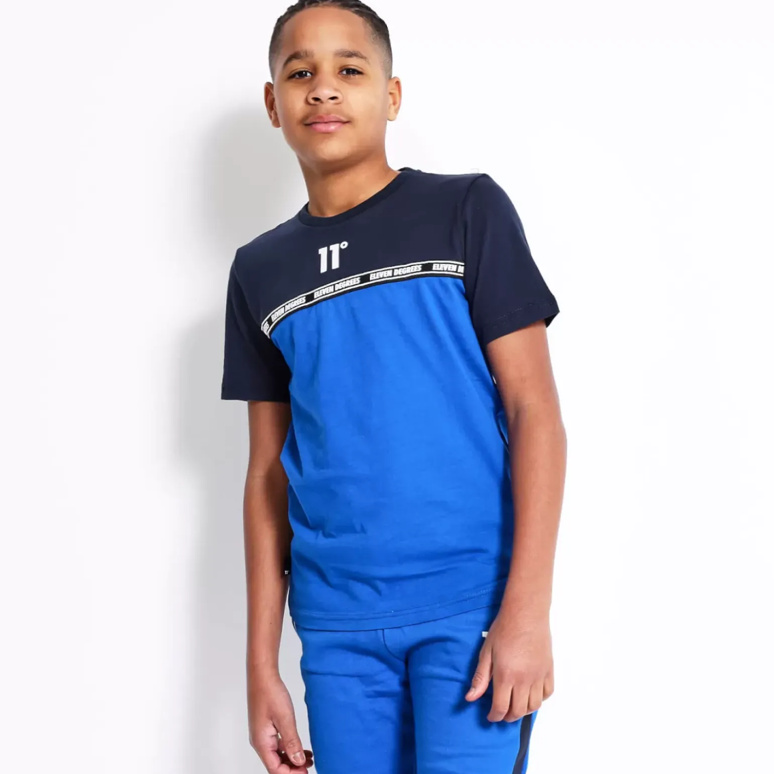 11 Degrees Junior Cut And Sew Taped T-Shirt – Navy/Skydiver Blue