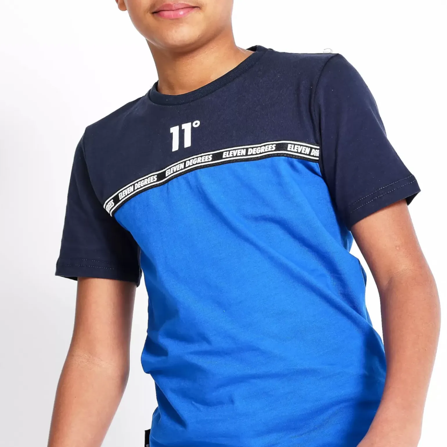 11 Degrees Junior Cut And Sew Taped T-Shirt – Navy/Skydiver Blue