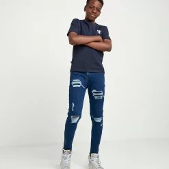 11 Degrees Junior Sustainable Distressed Skinny Jeans – Mid Blue Wash