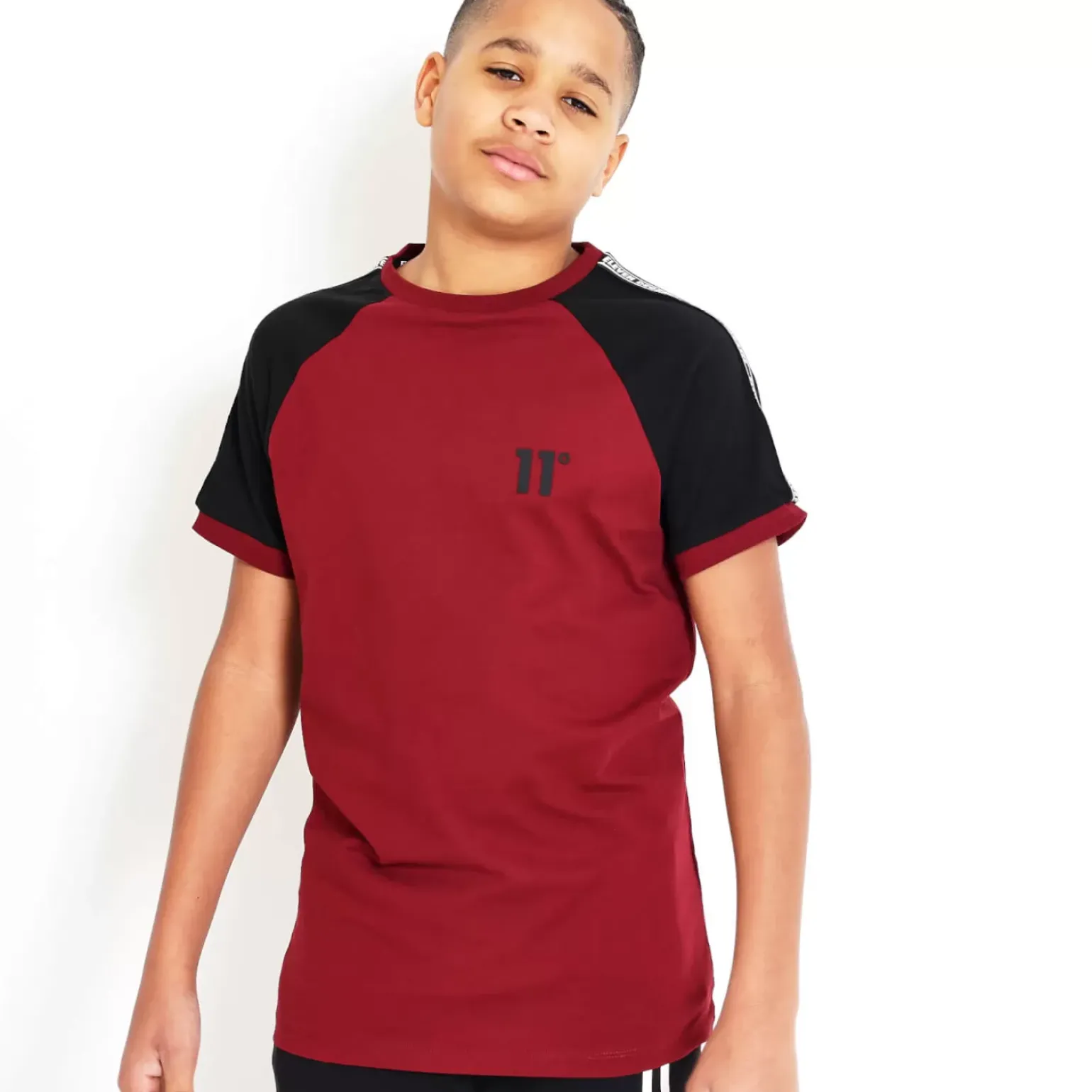 11 Degrees Junior Taped Ringer T-Shirt - Pomegranate/Black