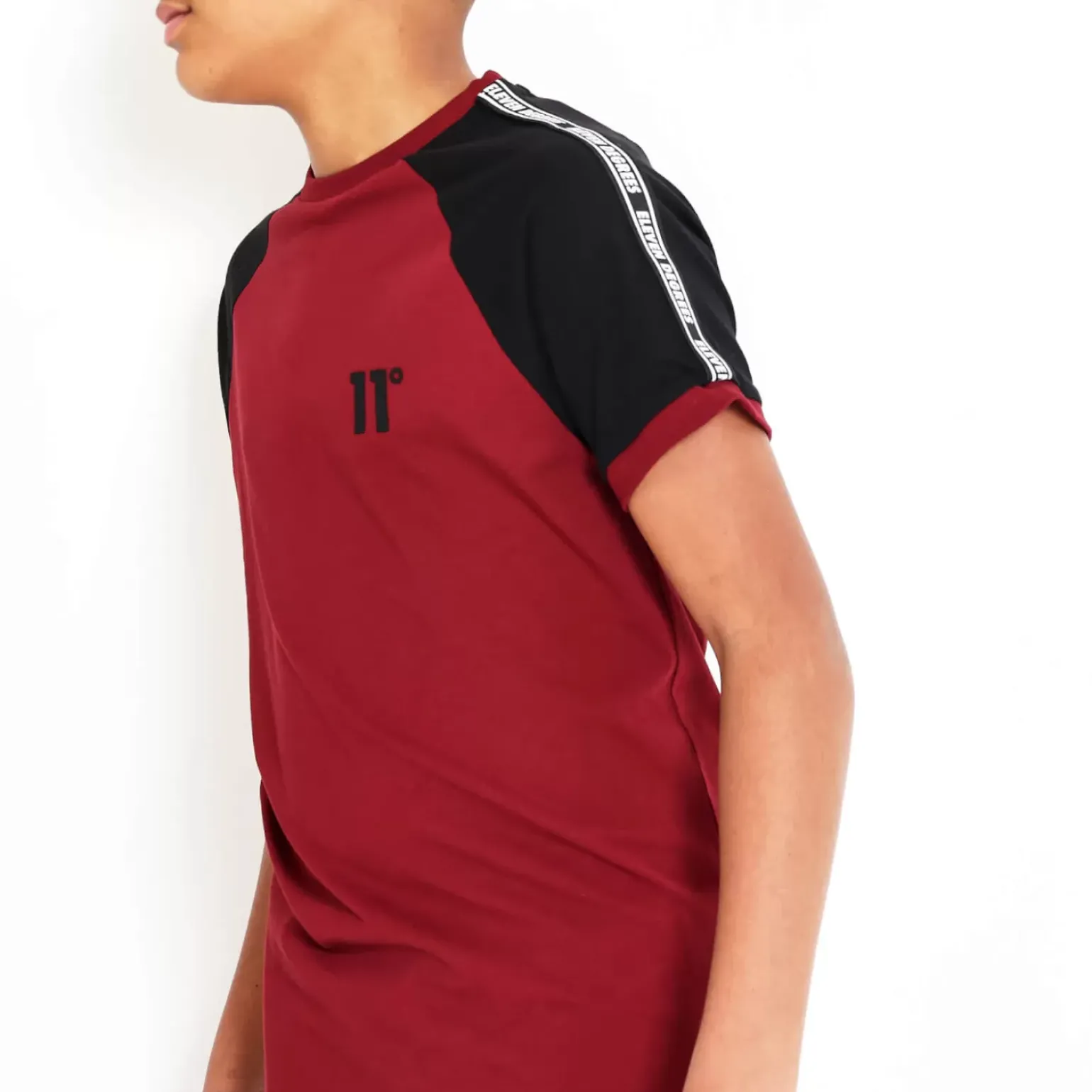 11 Degrees Junior Taped Ringer T-Shirt - Pomegranate/Black