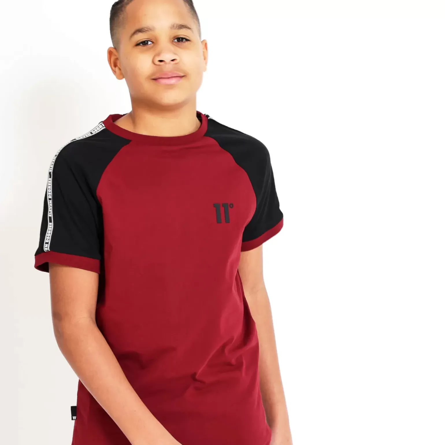 11 Degrees Junior Taped Ringer T-Shirt - Pomegranate/Black