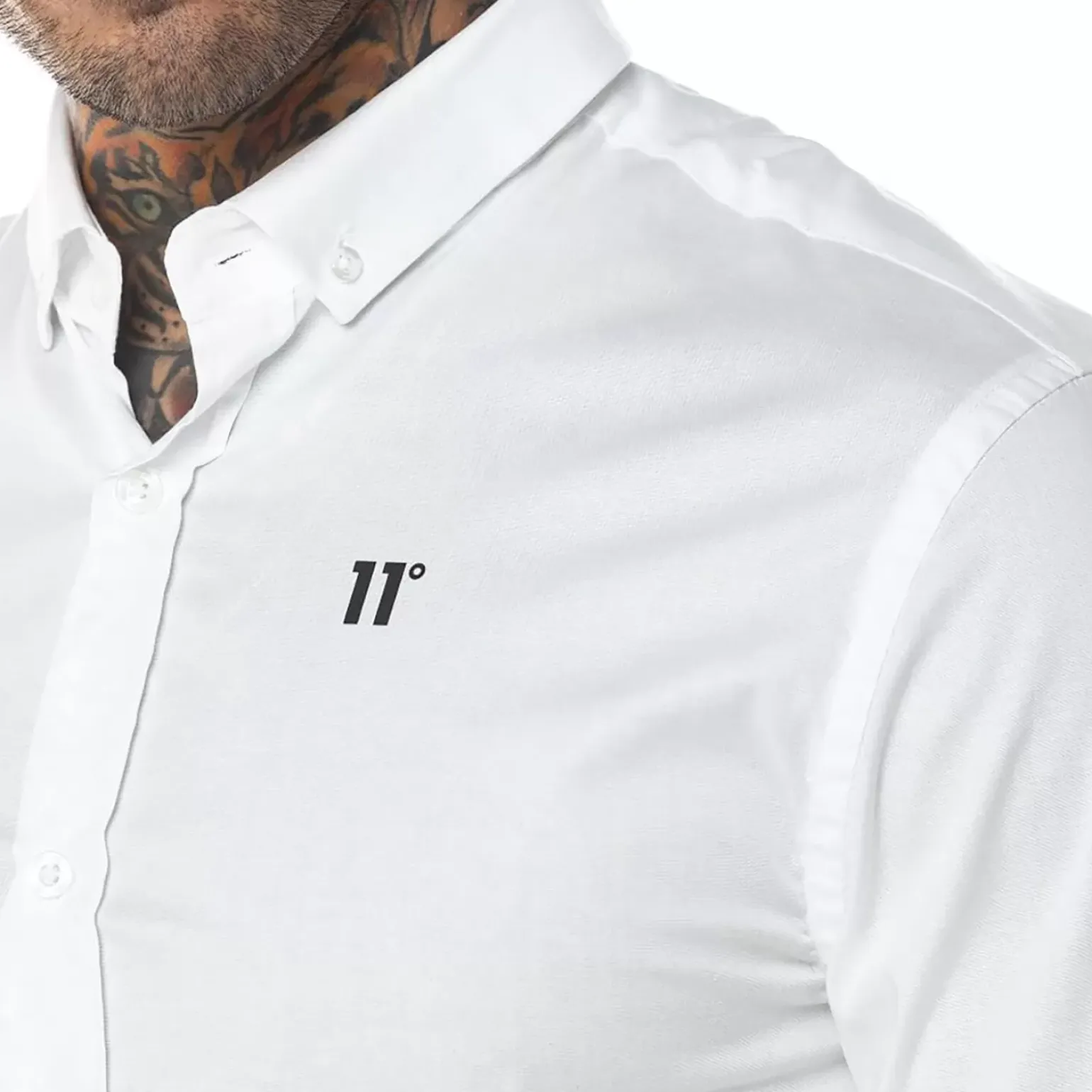 11 Degrees Long Sleeve Contrast Logo Shirt – White