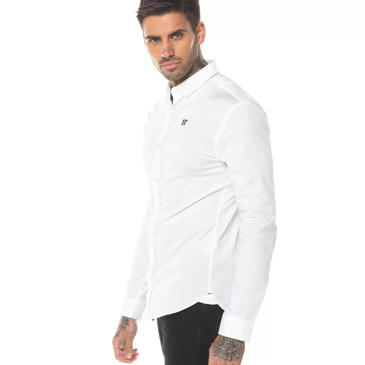 11 Degrees Long Sleeve Contrast Logo Shirt – White