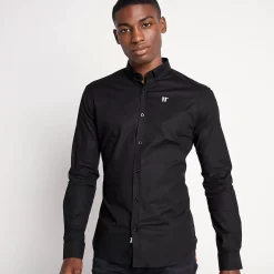 11 Degrees Long Sleeve Contrast Logo Shirt – Black