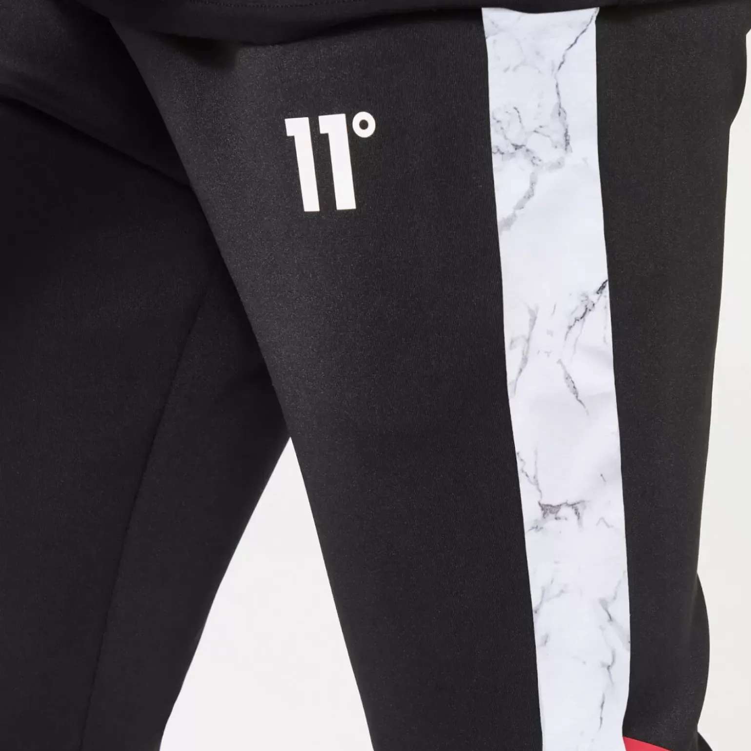 11 Degrees Marble Print Cut & Sew Track Pants – White / Black / Ski Patrol Red