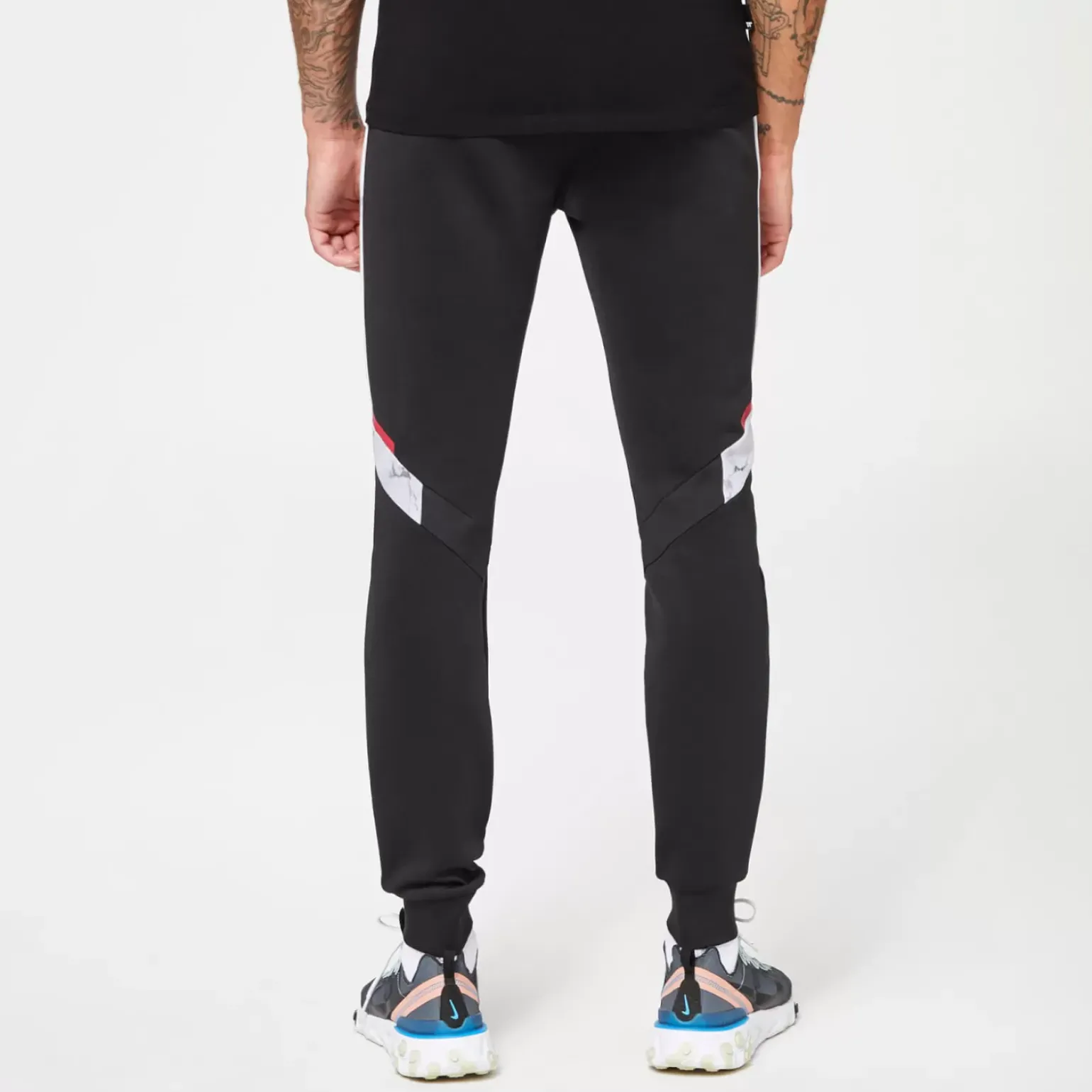 11 Degrees Marble Print Cut & Sew Track Pants – White / Black / Ski Patrol Red