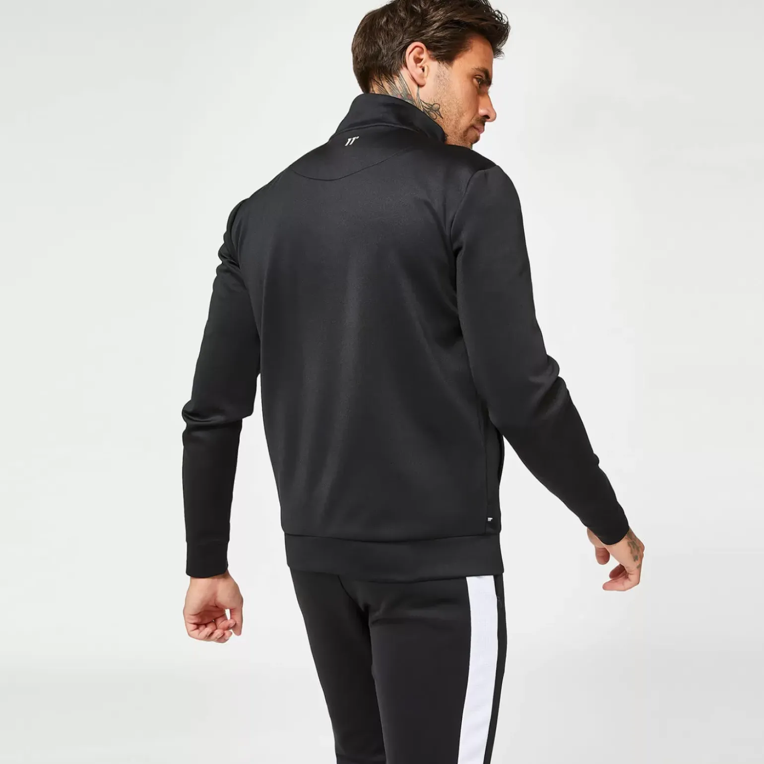 11 Degrees Men'S Colour Block Mesh Insert Track Top - Black/White/Raspberry Red/Sharp Green