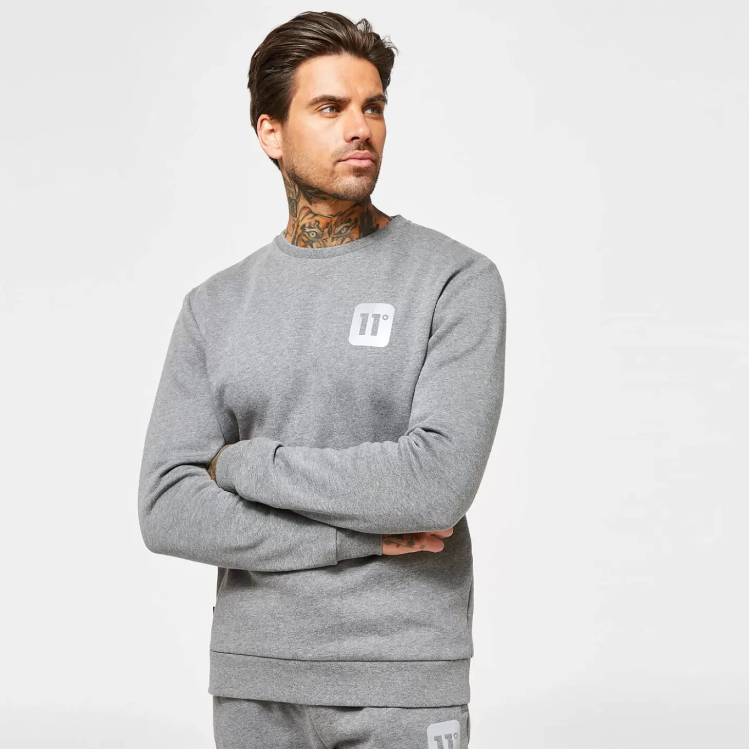 11 Degrees Men'S Reflective Logo Sweatshirt - Charcoal Marl/Reflective