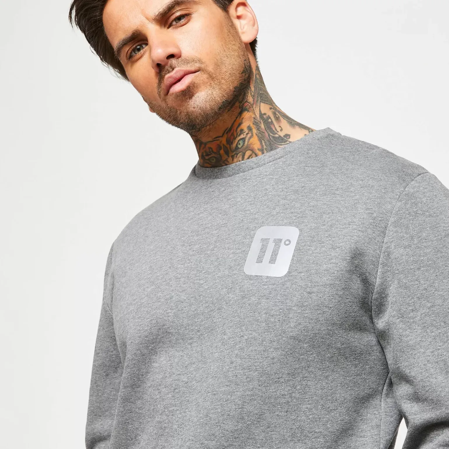 11 Degrees Men'S Reflective Logo Sweatshirt - Charcoal Marl/Reflective