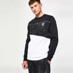 11 Degrees Men'S Splatter Print Piped Cut & Sew Sweatshirt - White/Black/Reflective
