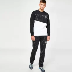 11 Degrees Men'S Splatter Print Piped Cut & Sew Sweatshirt - White/Black/Reflective