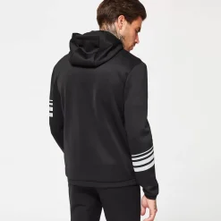 11 Degrees Men'S Stripe Print Track Top With Hood - Black/Silver Reflective