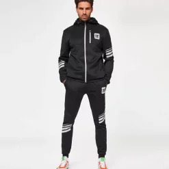 11 Degrees Men'S Stripe Print Track Top With Hood - Black/Silver Reflective