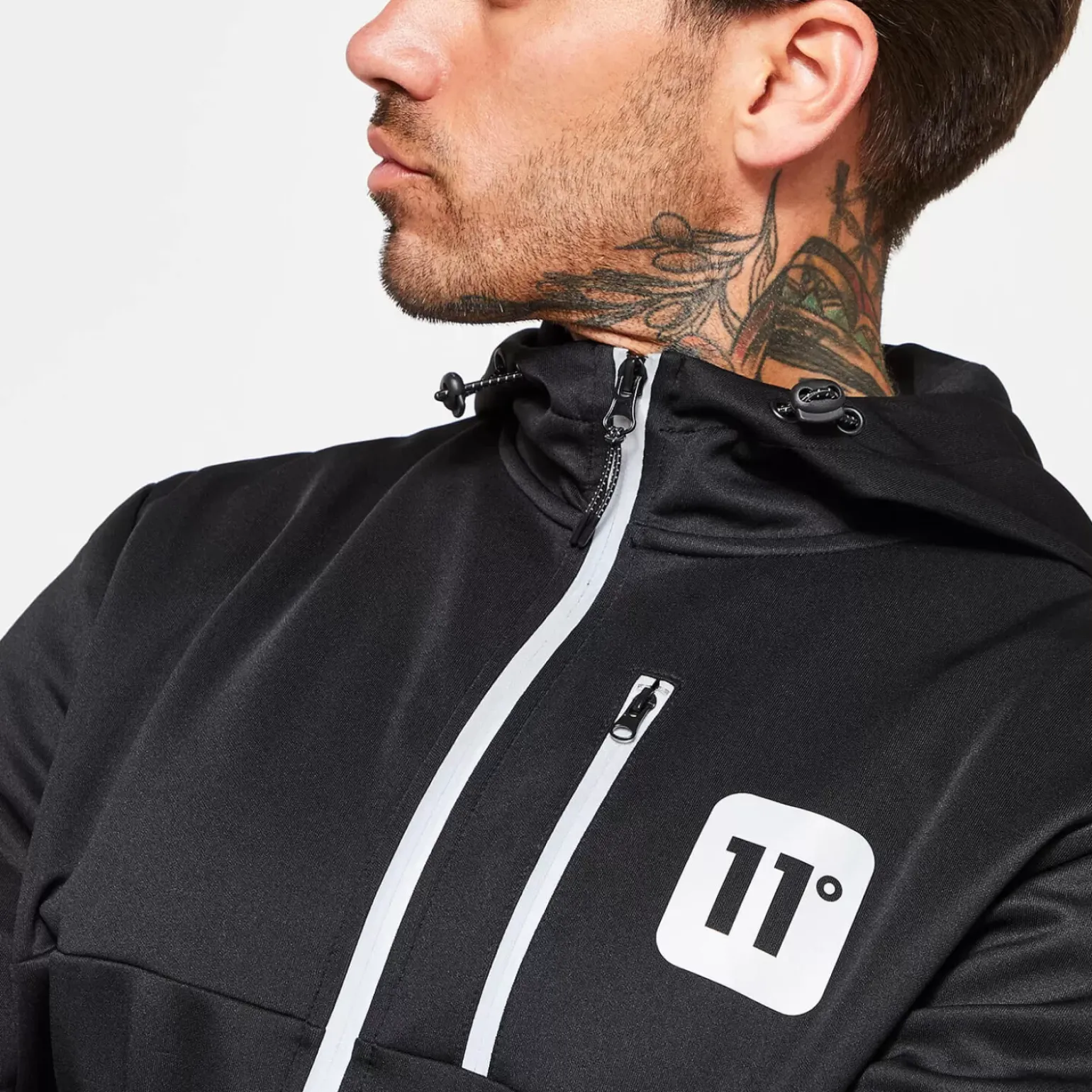 11 Degrees Men'S Stripe Print Track Top With Hood - Black/Silver Reflective