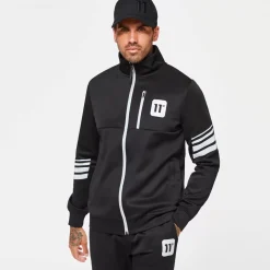 11 Degrees Men'S Stripe Print Track Top - Black/Silver Reflective