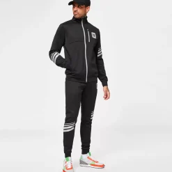 11 Degrees Men'S Stripe Print Track Top - Black/Silver Reflective