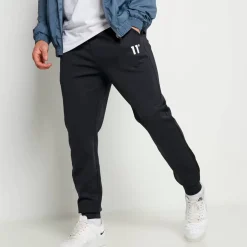 11 Degrees Mixed Fabric Cut And Sew Track Pants – Navy/Black