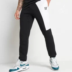 11 Degrees Mixed Fabric Cut And Sew Joggers Regular Fit – Black / White