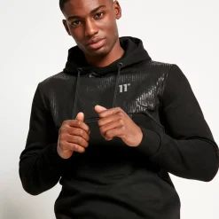 11 Degrees Mixed Fabric Pullover Hoodie – Black