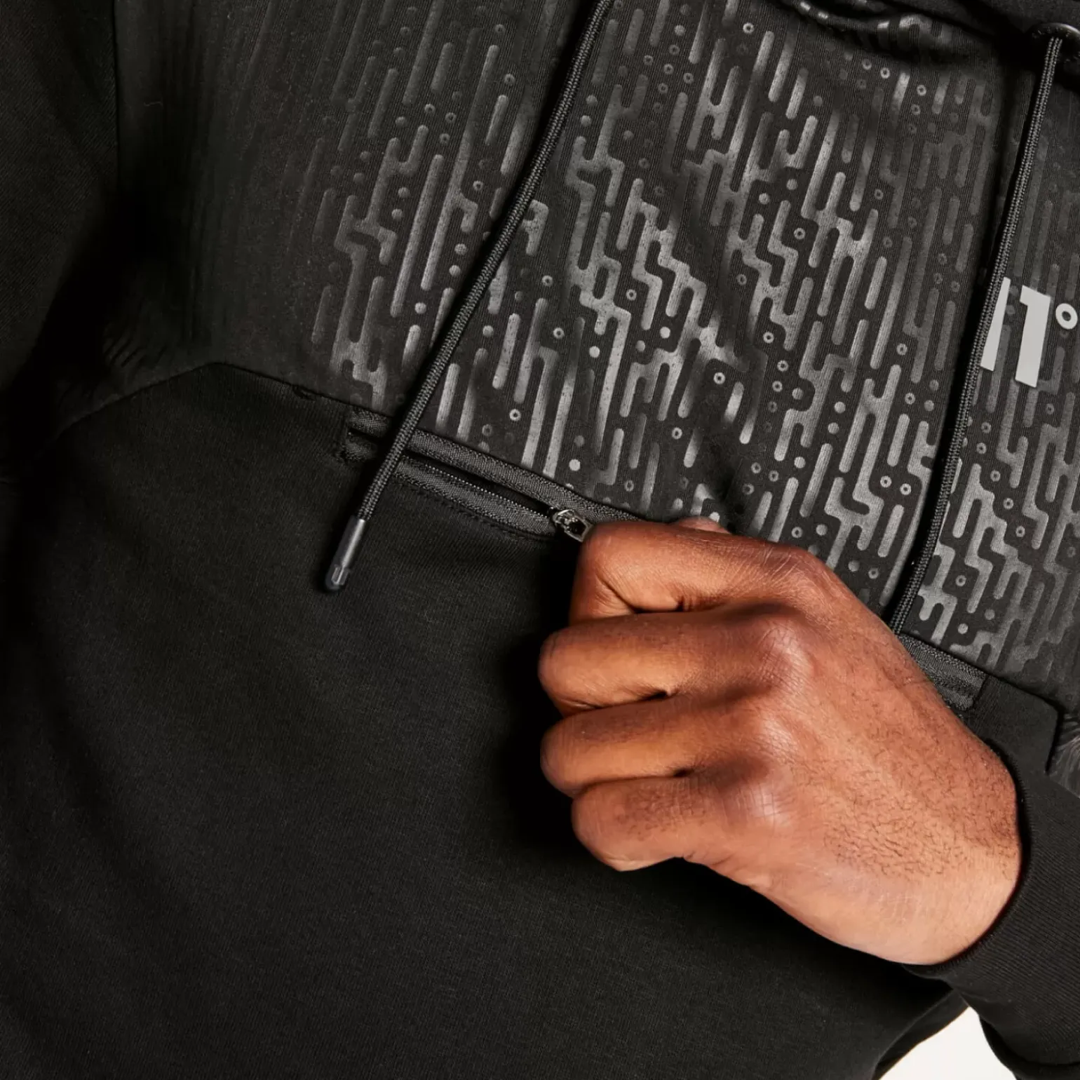 11 Degrees Mixed Fabric Pullover Hoodie – Black