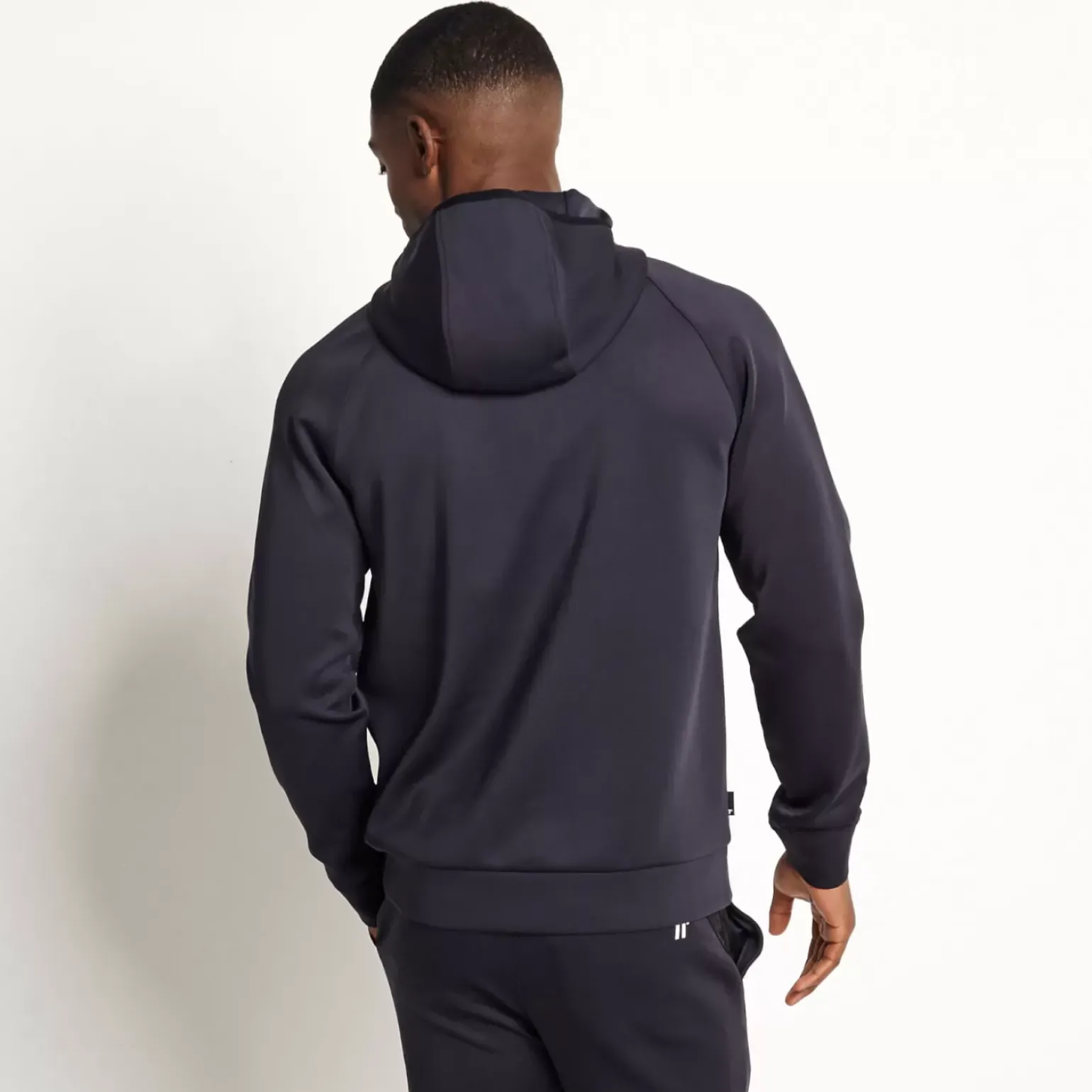 11 Degrees Mixed Fabric Quarter Zip Track Top With Hood – Navy/Black