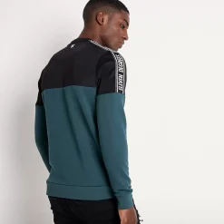 11 Degrees Mixed Fabric Taped Sweatshirt – Darkest Spruce Green / Black / White
