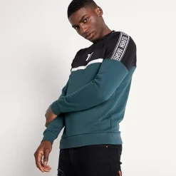 11 Degrees Mixed Fabric Taped Sweatshirt – Darkest Spruce Green / Black / White