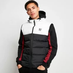 11 Degrees Panelled Block Puffer Gilet With Hood – Black/White