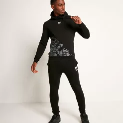 11 Degrees Placement Circuit Print Pullover Hoodie – Black