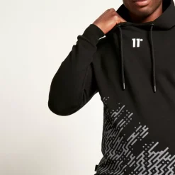 11 Degrees Placement Circuit Print Pullover Hoodie – Black