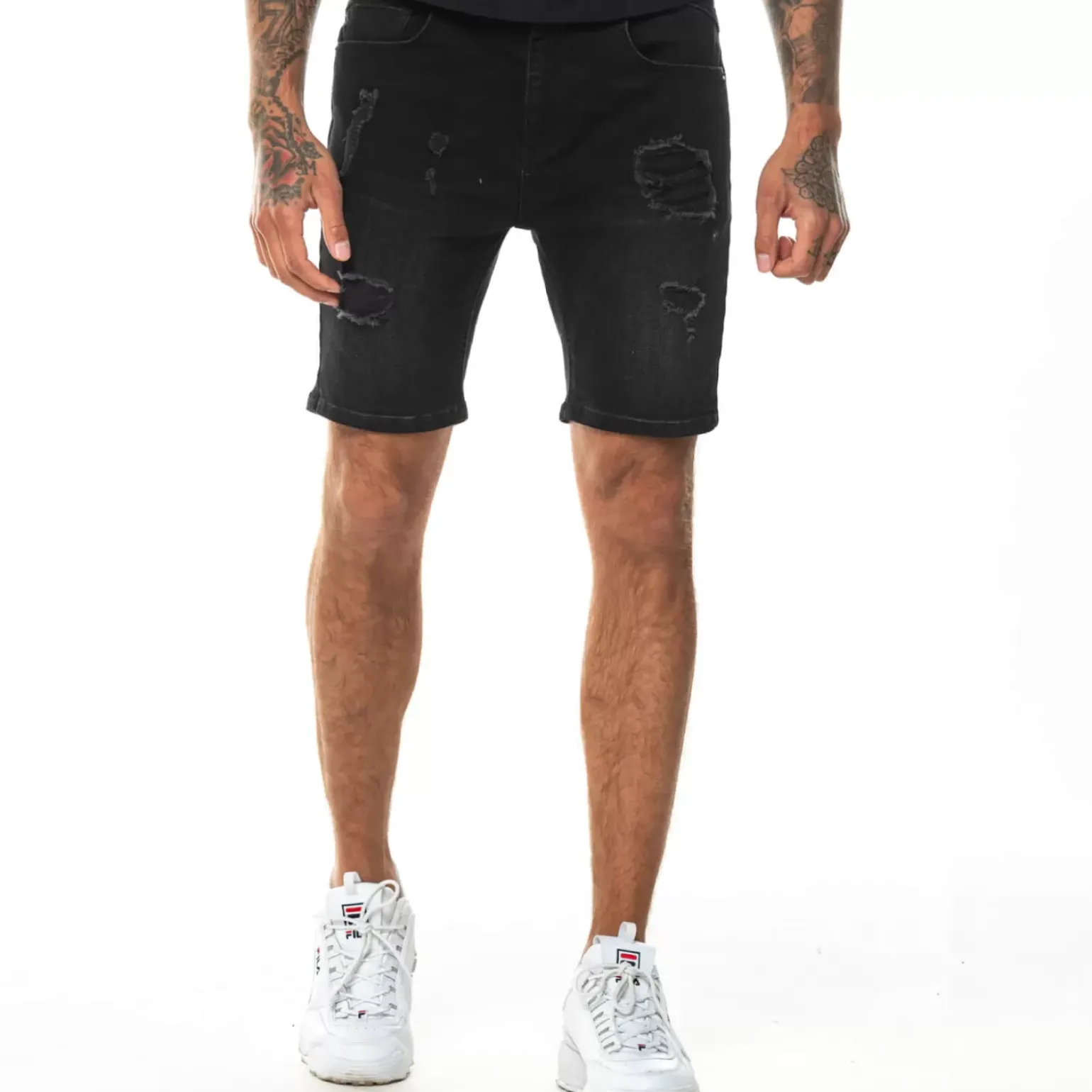 11 Degrees Rip And Repair Skinny Shorts – Washed Black