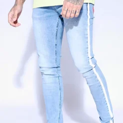 11 Degrees Side Print Stripe Jeans Skinny Fit – Mid Blue Wash