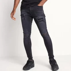 11 Degrees Sustainable Distressed Jeans Skinny Fit – Washed Black