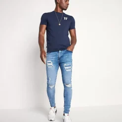 11 Degrees Sustainable Distressed Jeans Skinny Fit – Mid Blue Wash