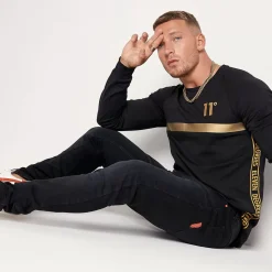 11 Degrees Triple Panel Long Sleeve T-Shirt – Black / Gold