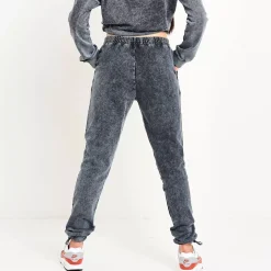 11 Degrees Womens Acid Wash Reflective Joggers – Black