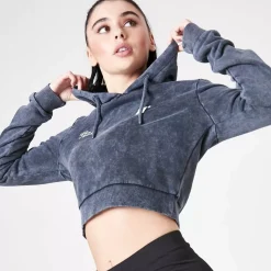 11 Degrees Womens Ben Nicky Acid Wash Cropped Hoodiehite – Black Acid Wash / W